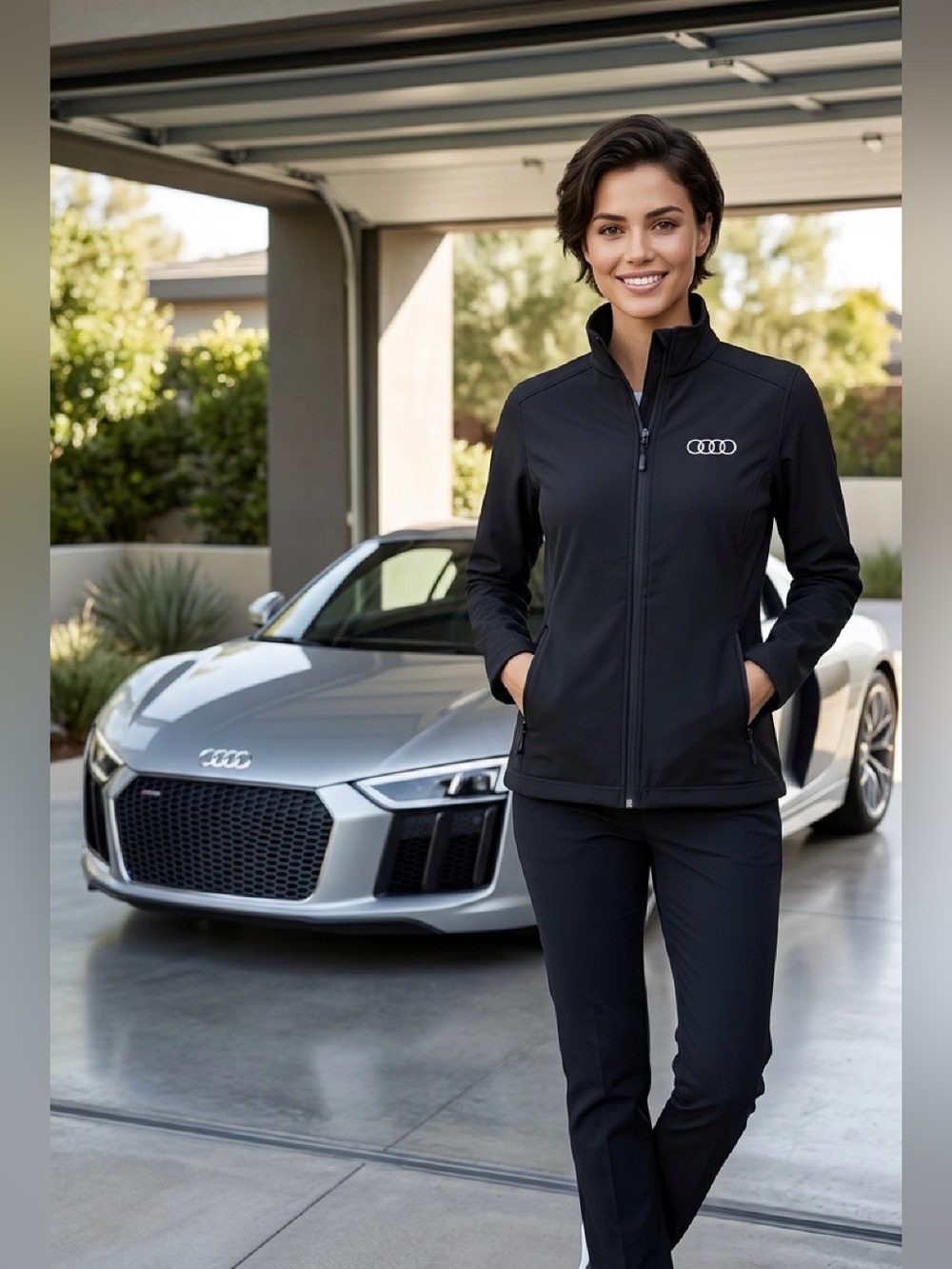 Audi 🚗🏁 Weatherproof Fleece Lined Jacket Ladies Size Small Black *EUC*